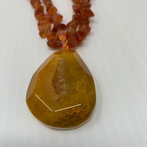 Amber Druzy Beaded Necklace Natural Statement Jewelry - Picture 10 of 12